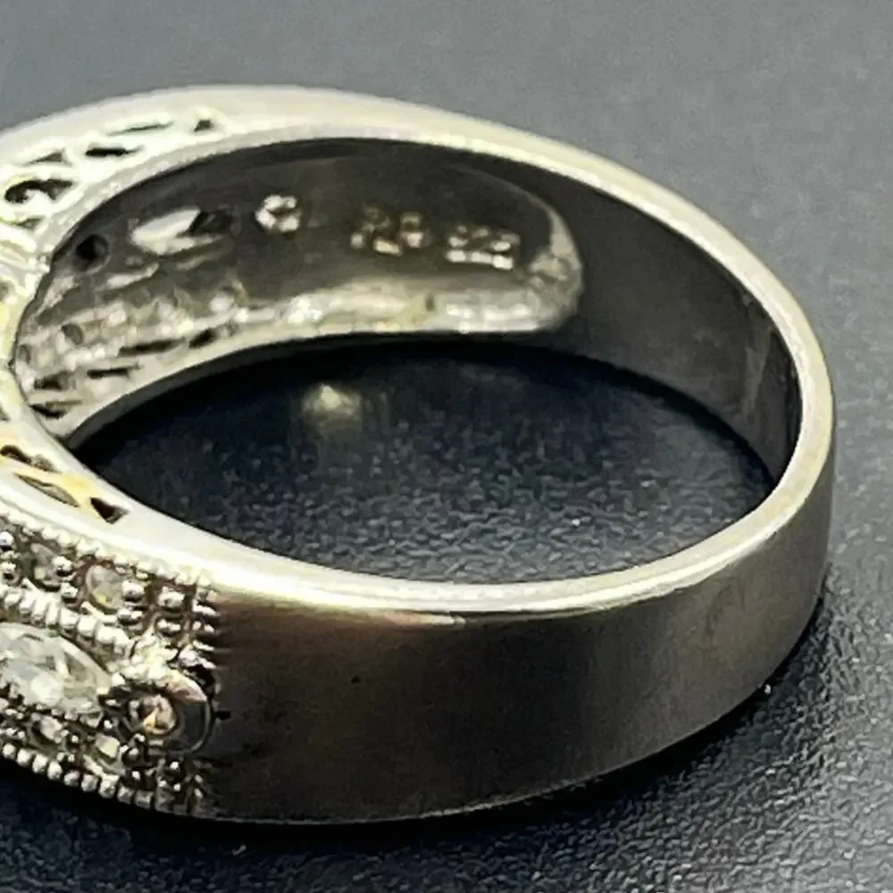 PP Signed 925 Sterling Silver Large Round CZ Engagement Promise Ring Sz‎ 9.5